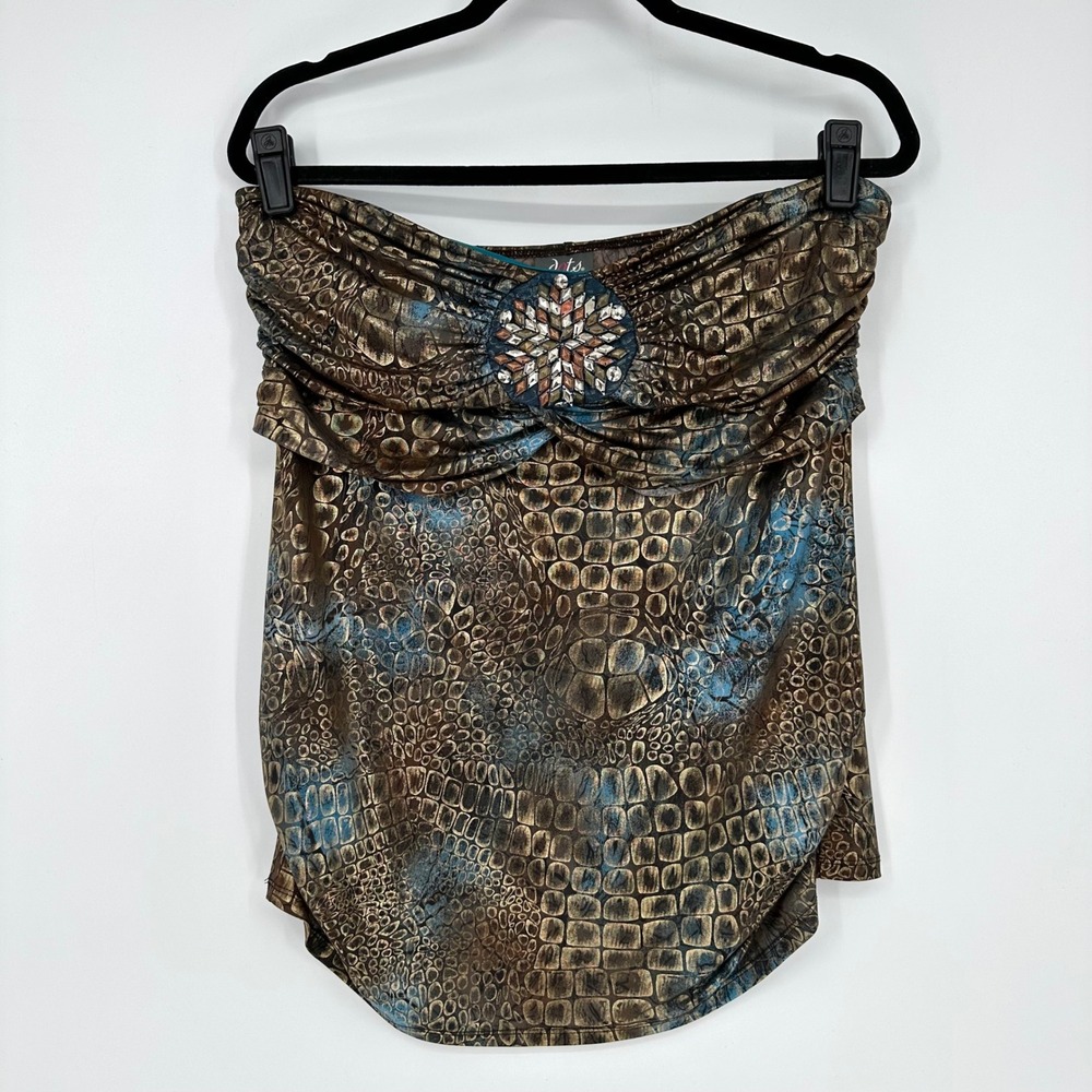 NEW Y2K Dots Gold Animal Print Embellished Ruched Draped Tube Top Going Out Boho